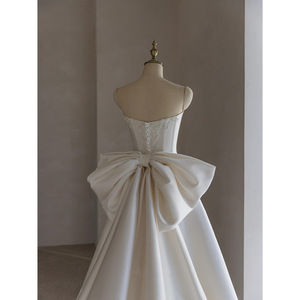 Abito <span class=keywords><strong>da</strong></span> <span class=keywords><strong>Sposa</strong></span> Francese Personalizzato ed Elegante per Donna, Senza Spalline in Raso con Fiocco, Taglie Grandi, <span class=keywords><strong>Velo</strong></span> Principale, Sensazione di Lusso - Product Image 4