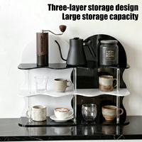 Support de rangement et de présentation en acrylique noir et blanc à 3 niveaux, style luxe, motif vague sinusoïdale, pour tasses à café et mugs à thé, pour comptoir de cuisine et bureau