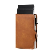 Dompet Kartu Kredit Wanita Lipat Tiga Multifungsi Kulit Sintetis Crazy Horse Retro Anti RFID dengan Penutup Pengunci