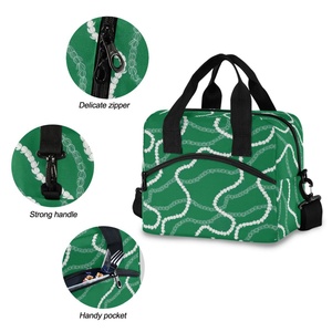 Sac isotherme réutilisable pour le déjeuner, motif couronne de fleurs hawaïennes vertes, sac fourre-tout de plage personnalisé, sac isotherme étanche avec sangles - Product Image 5