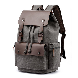Low MOQ Wholesale Vintage Canvas Laptop Unisex Casual Daypack Men Women Student School College Travel Bag Backpack Rucksack - Product Image 2