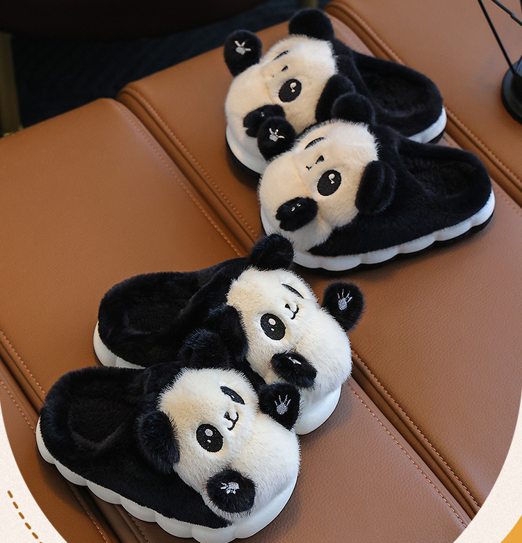 Cute Fluffy Durable Comfortable Panda Cartoon Plush Upper Anti-Slippery Fashionable Soft Home Slip on Cozy Winter Warm Slippers