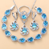 Parures de bijoux de mariage multicolores en zircon pour femmes : bracelet, boucles d'oreilles, collier, pendentif, bague – Cadeau idéal pour les fêtes