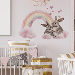 Autocollants muraux décoratifs pour chambre d'enfant en PVC imperméable, motif lapins arc-en-ciel de dessin animé, 60*40cm, vente en gros - Product Image 6