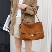 Nouveauté 2026 : Sacs à bandoulière et sacs travers en cuir de vachette nubuck pour femme, grande capacité, en cuir véritable et daim