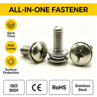 Vis à tête cylindrique DIN 7985 SUS304 à empreinte cruciforme M6x16 avec rondelle de sécurité et rondelle plate, fixations combinées, fournisseur OEM