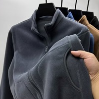 Blouson Bomber Homme en Polaire Polyester Double Face Couleur Unie Imprimé Décoloré Col Montant Chaud et Décontracté pour l'Hiver