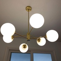 Lustre en verre à 6 lumières, suspension en laiton satiné, design branche moléculaire, lampe de plafond Magic Bean