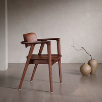 Fauteuil de salle à manger BST en bois de noyer massif, style moderne du milieu du siècle, avec assise entièrement en bois, pour salon et hôtel