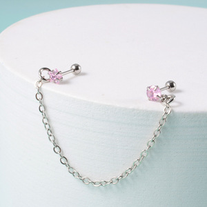 YW Angel Heart Zircon <span class=keywords><strong>Tragus</strong></span> Helix <span class=keywords><strong>Piercing</strong></span> <span class=keywords><strong>Double</strong></span> chaîne lien Lobe <span class=keywords><strong>oreille</strong></span> clou en acier inoxydable <span class=keywords><strong>oreille</strong></span> <span class=keywords><strong>Piercing</strong></span> boucles d'oreilles - Product Image 2