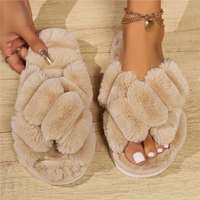 Offres Exceptionnelles : Chaussons Femme Doux en Peluche, Bout Ouvert, Moelleux, Chauds d'Hiver, Antidérapants, Semelle Épaisse en EVA, Motif Croisé, pour la Maison