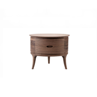 Table de chevet ovale en bois massif sur mesure, table de chevet incurvée à 2 tiroirs, table d'appoint en bois de luxe pour hôtel