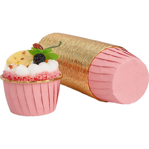 Pink And Gold Rolled Rim Cupcake Liners Medium Size For Birthday <b>Cake</b> <b>Decorating</b> <b>Supplies</b> - Product Image 3
