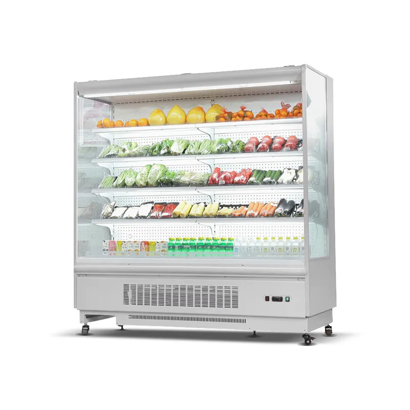 ซูเปอร์มาร์เก็ตตู้เย็นเปิดด้านหน้าตรงแสดงตู้โชว์ผลไม้ผักเครื่องดื่ม Chiller