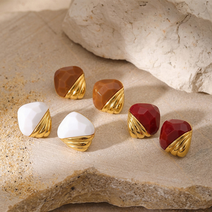 <span class=keywords><strong>Boucles</strong></span> <span class=keywords><strong>d</strong></span>'<span class=keywords><strong>oreilles</strong></span> clous géométriques carrées en résine Mchic 113, texture métallique en acier inoxydable, bijoux de mode patchwork - Product Image 6