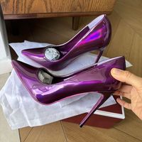 Luxuriöse Glänzende Metallic-Lila Partyschuhe mit Anpassbarer Sohlenfarbe, Übergröße 46, Spitze Stiletto-Absätze