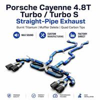 Para Porsche Cayenne 4.8T Turbo Turbo S, Eliminación de Silenciador de Titanio Quemado, Tubo en X de Escape, Puntas Cuádruples de Carbono