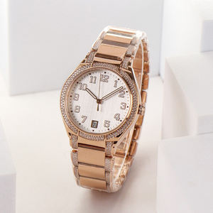 Montre en or rose sertie de diamants de luxe avec affichage de la date, montre haut de gamme pour femmes pour les occasions formelles - Product Image 1