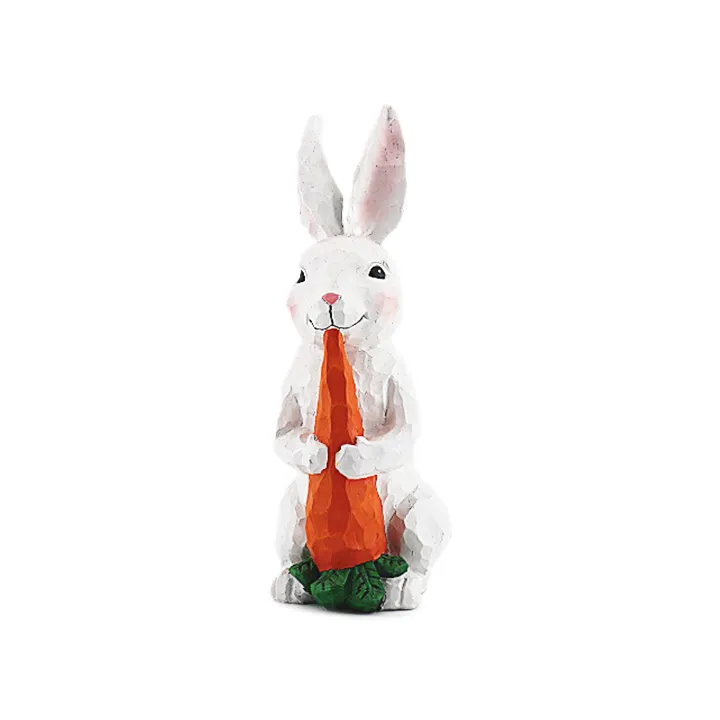 Garden Statue Animals Standing Resin Rabbit Eat Carrots Figurines Outdoor Patio Lawn Ornament For Home Office