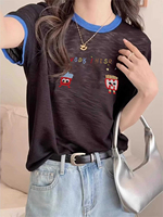 T-shirt Ringer Personnalisé pour Femme avec Col Contrastant et Col Côtelé, Impression Sérigraphique, Vêtements de Créateur – Fournisseur Populaire