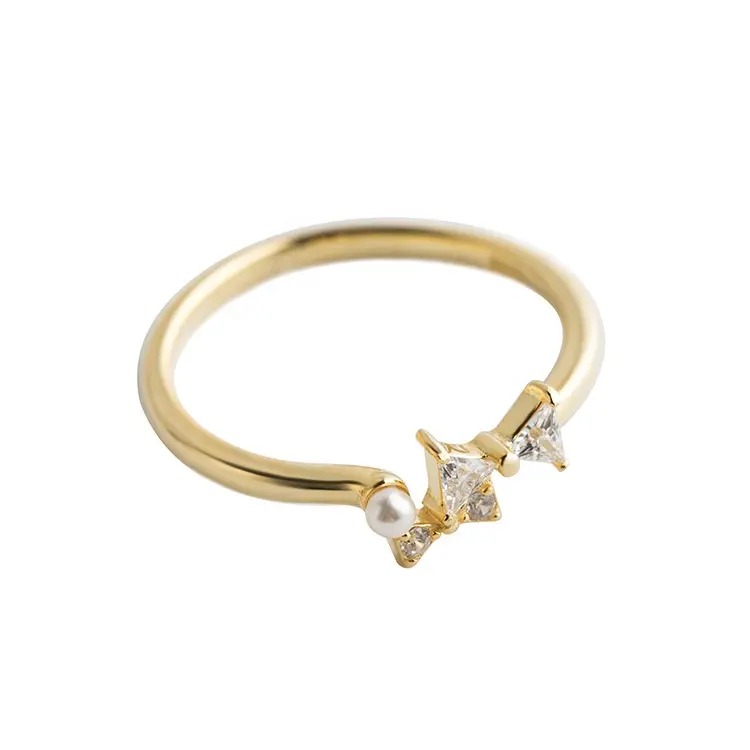 Anel feminino banhado a ouro com laço, branco cz tendência 925 prata de lei rosete minimalista, anéis de moda, joias femininas