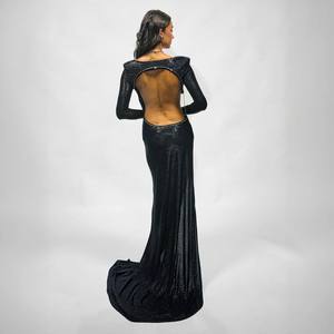 Abito lungo estivo da donna <span class=keywords><strong>con</strong></span> <span class=keywords><strong>paillettes</strong></span> e schiena scoperta a <span class=keywords><strong>maniche</strong></span> <span class=keywords><strong>lunghe</strong></span>, disponibile per il 2026 - Product Image 4