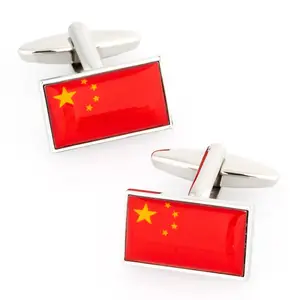 하이 퀄리티 316l 스테인레스 스틸 개인 플래그 커프스 단추 중국 국기 커프스 단추 중국 선물 애국자 국가 기념품