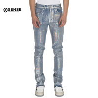 Fabricant de jeans sur mesure, streetwear, hip hop, jeans évasés déchirés et cirés argentés, pour hommes