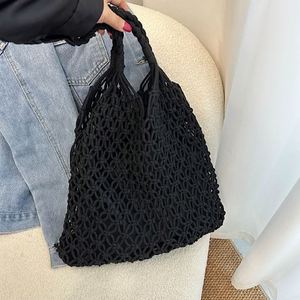 Bolso de Mano de Moda, Hecho a Mano, de Cuerda de Algodón Tejida, Bolso de Hombro Calado para Mujer, Bolso de Playa - Product Image 6