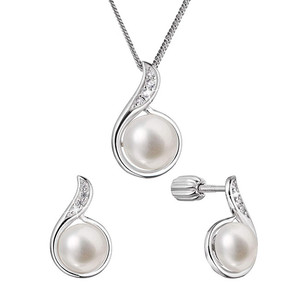 Set di gioielli di perle d'acqua dolce in argento 29050.1B con zirconi e perle in oro placcato orecchini ciondolo a catena per festa o regalo - Product Image 1