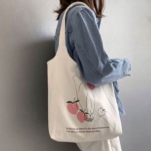 Bolsa de Compras de Hombro de Algodón Reutilizable al Estilo Japonés para Estudiantes, Linda Bolsa de Lona Orgánica con Estampado de Dibujos Animados - Product Image 3