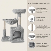 Arbre à chat de luxe multi-niveaux en peluche avec poteaux en sisal et structure d'escalade en velours, emballage carton, pour grands chats, pour salon intérieur