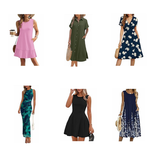 Vestidos Básicos de Moda, Varios Diseños, Cuello Redondo, Estampados Florales, Mezcla de Algodón, Surtido, Precio de Fábrica - Product Image 3
