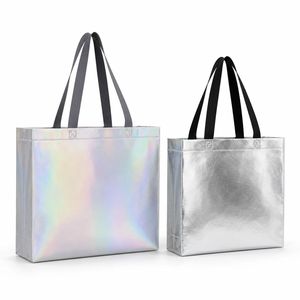 Sac fourre-tout holographique métallisé de taille moyenne, réutilisable, avec poignées en sangle PP pour les courses - Product Image 1