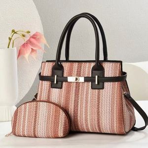 Bohemia Style Colorful Stripped Tote <b>Bags</b> Outdoor Travel <b>Working</b> Handbag Purse Set 2PCS - Product Image 5