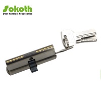 Cylindre de serrure de porte pour le marché européen, cylindre de serrure en nickel satiné, 70 mm double ouverture, 5 clés en laiton, cylindre en laiton massif