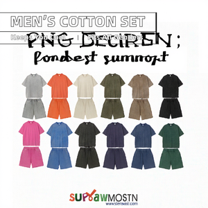 Conjunto de 2 Piezas de Verano para Hombre, Camiseta y Pantalones Cortos Transpirables, Lavados, Talla Grande, 100% Algodón, Venta al Por Mayor - Product Image 2