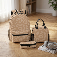Sac à dos tendance trois pièces pour la rentrée scolaire, sac isotherme, boîte à crayons, imprimé hibiscus hawaïen, grande capacité, écologique, recyclable