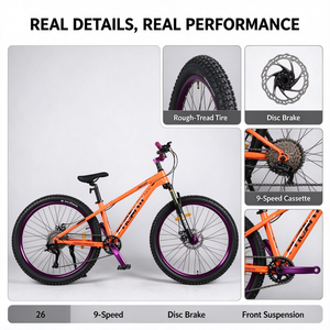 Bicicleta de Montaña para Adultos de <span class=keywords><strong>26</strong></span> Pulgadas, 120 Clicks, 9 Velocidades, Frenos de Disco Dobles, Palanca de Cambios con Cambio de Color, Cuadro de Acero al Carbono - Product Image 5
