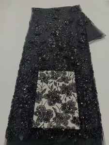 Kain Jaring Bordir Bunga Nigeria dengan Payet untuk Gaun Pesta Pernikahan dan Prom - Product Image 5