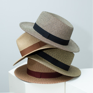 Sombreros de Paja Panamá de Ala Plana Tejidos para Hombre y Mujer, Ajustables, Estilo Retro, para Verano, Vacaciones, Moda, <span class=keywords><strong>Vaquero</strong></span> del Oeste - Product Image 1