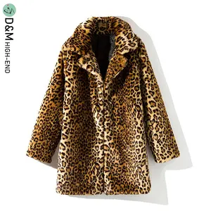 D&M Hot Sale Fall Winter Fashion Plus Size Thermal Long Sleeve Keep Warm Imitation Fur Coats Leopard Print Artificial Fur Coats