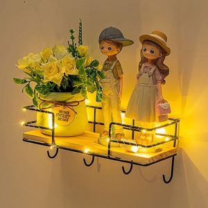 Punch-free Wall Rack Modern Iron Flower Pot <b>Decoration</b> Storage Rack with LED Light Living Room Bedroom Home <b>Decoration</b> Rack - Product Image 5