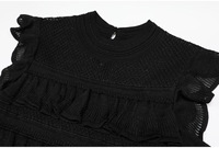 Nouvelle robe élégante et décontractée pour femmes, blanche, col rond, patchwork, à volants superposés, sans manches, découpée, en tricot fin