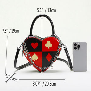 Nuevo Bolso Bandolera Elegante para Mujer con Diseño de Cadena, Estampado de Cartas de Póker, Cierre de Cremallera de PU en Forma de Corazón y Capacidad de 3L+ - Product Image 3