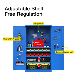 Tủ dụng cụ để đồ nghề ô tô, thiết kế tùy chỉnh, màu xanh dương, dành cho gara, 4 ngăn kệ có thể điều chỉnh với bảng lỗ - Product Image 2