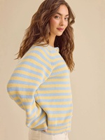 Damen Horizontal gestreifter Strick-Cardigan, langärmelig, locker sitzend, überschnittene Schultern, Retro, lässig, Frühling, Sommer, Streetwear, Strickjacke