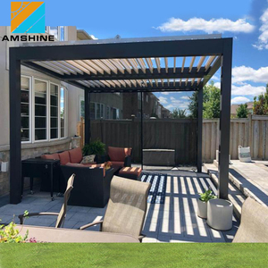 La pérgola moderna más popular para patio, pérgola <span class=keywords><strong>con</strong></span> persianas <span class=keywords><strong>de</strong></span> aluminio ajustable para exteriores <span class=keywords><strong>con</strong></span> <span class=keywords><strong>cortinas</strong></span> y puertas correderas - Product Image 4