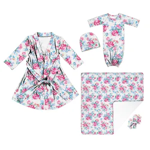 PJA-011 5pcs Set Blumen Mama Robe für Mutterschaft Baby Wickel decke Milch Seide passende Lieferung Robe Baby Schlafsack