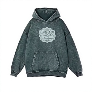 Hoodie oversize effet denim délavé avec poche avant, logo imprimé, coupe carrée, épaules tombantes, options de lavage vintage disponibles - Product Image 1